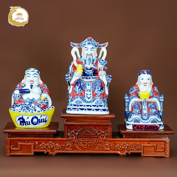 Bộ tượng Thần Tài- Thổ Địa men đỏ – Tài Lộc Phú Quý – Gốm sứ Bát Tràng