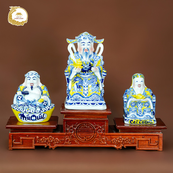 Bộ tượng Thần Tài – Thổ Địa men vàng Phú Quý Cát Tường – Gốm sứ Bát Tràng
