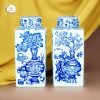 Hộp quý bảo Cổ Đồ Tứ Quý men lam gốm sứ Bát Tràng cao cấp