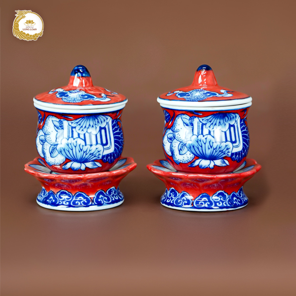 Hũ thờ Sen Đào men đỏ – Gốm sứ Bát Tràng