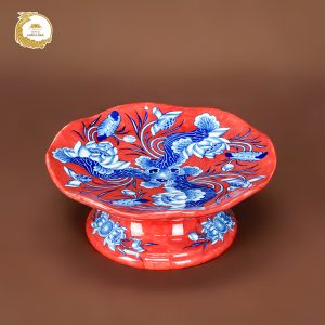 Mâm bồng sen men đỏ gốm sứ bát tràng