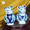 Tượng mèo phong thủy vẽ bách hoa men lam gốm sứ Bát Tràng