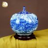 Bình gốm vẽ tích Bạch Đằng Giang men lam gốm sứ Bát Tràng