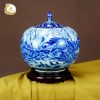 Bình gốm vẽ tích Bạch Đằng Giang men lam gốm sứ Bát Tràng